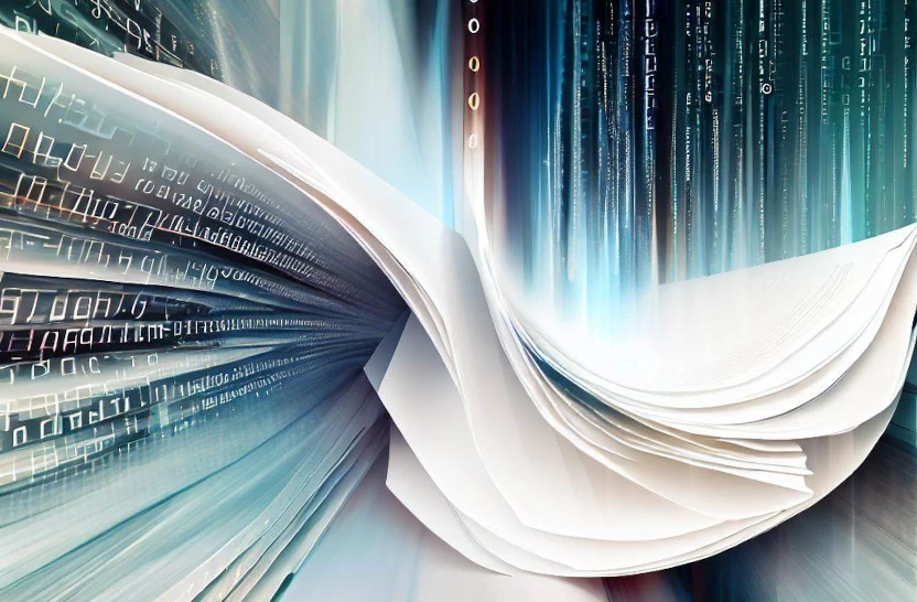 An abstract image of digitalized paper documents