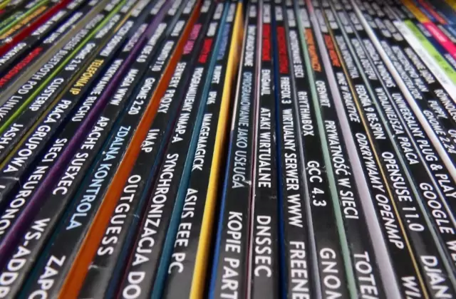 A close-up photograph of the spines of magazines placed next to each other